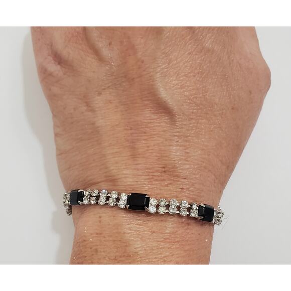 Vintage Eisenberg Ice Clear & Black Rhinestone Bracelet 7" Safety Chain - Picture 4 of 7